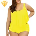 Plus Size Swimsuit Flattering Plus Size Tankini Swimsuit Set with Ruffle Flounce Top Tummy Control Shorts for Beach Vacation Available on Tummy Control Swimwear. 