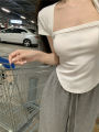 Hong Kong Style Square Collar T T-shirt Women's Autumn Pure Desire Short Model in White Color Slim Fit Sexy Hot Girl Short Sleeve Design Blouse. 