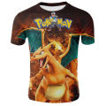 New style fashion short-sleeved anime Pokemon Pikachu floral print T-shirt summer round neck casual loose kids size shirt 3-14t. 