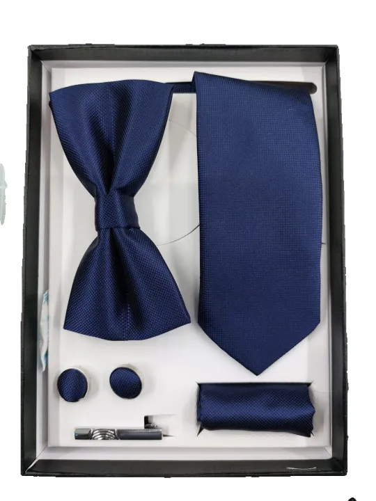 5 Pieces Set Gift Box Business Formal Necktie Handkerchief Cufflink Mens Tie