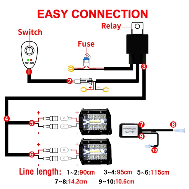 Fullhaodd LED Light Bar Wiring Harness Kit 2 Leads Wireless Remote ...