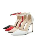 European and American Style High Heels with Buckle Simple Metal Stiletto High Heel Low-Cut Pointed-Toe Hollowed Pumps. 