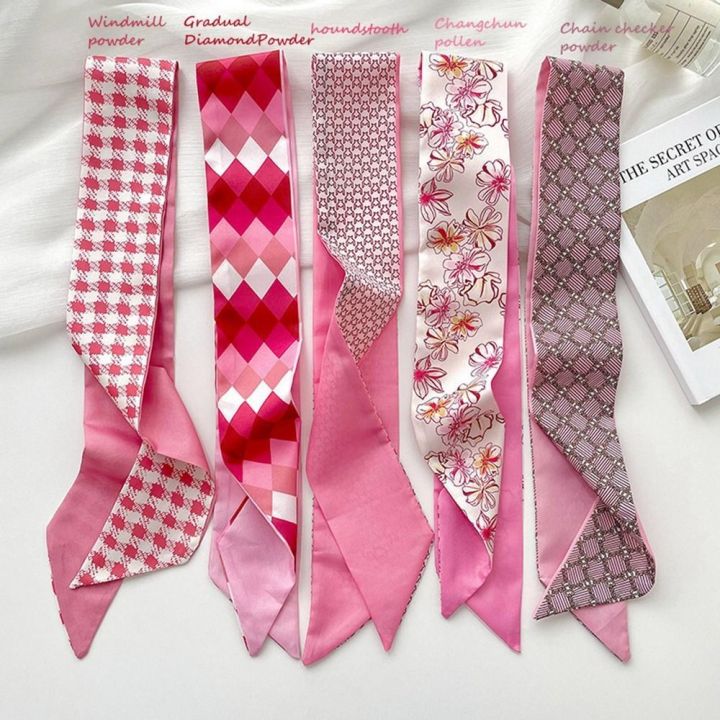 HOT】 Ribbon Headband Silk Scarf All-Match Pink Hair Tie Long