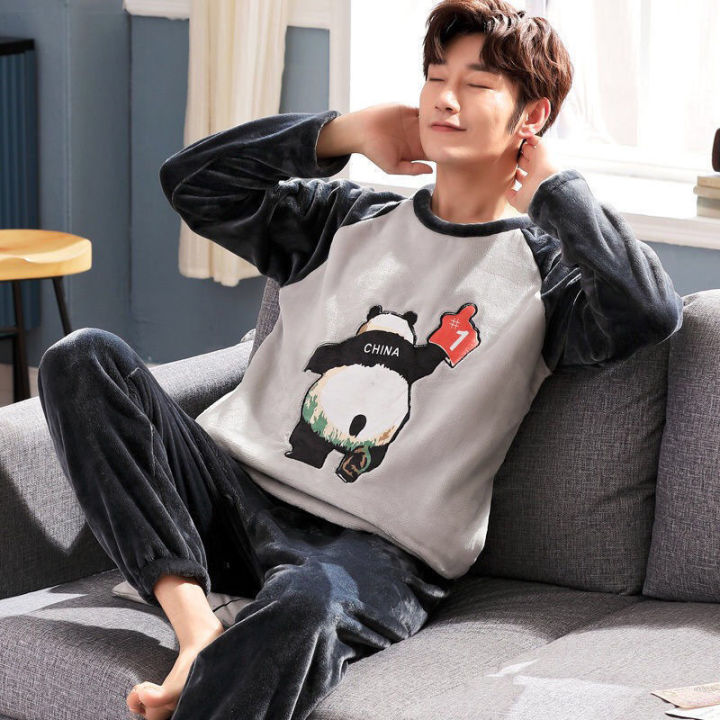 Coral Velvet Pajamas Men's Winter Thickened Velvet Padded Spring, Autumn and Winter Men's Flannel Home Wear Winter Men Suit