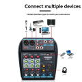 Professional 4-Channel USB Audio Mixer Console with Bluetooth, Recording Capabilities for DJs and PC Mixing. 