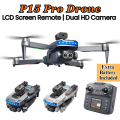 P15 Pro Drone with Screen Remote Controller + 2 Batteries – Foldable 4K HD Camera RC Quadcopter, FPV Aerial Photography. 