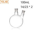 【InnovateWorld】YCLAB 100mL 14/23 Distillation Flask Oblique Shape with Two Necks Standard Ground Mouths Distilling Round Bottom. 