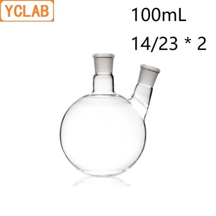 【InnovateWorld】YCLAB 100mL 14/23 Distillation Flask Oblique Shape with Two Necks Standard Ground Mouths Distilling Round Bottom