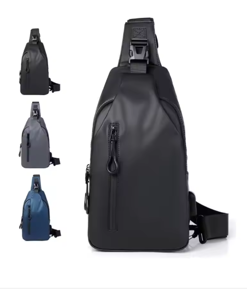 Men's Nylon Waterproof Chest Sling Crossbody Bag Casual Fashionable Satchel USB Shoulder Strap