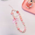 Sweet And Cute Pink Strawberry Mobile Strap Phone Chains For Women Pearl Chain Phone Pendant Charm Key Anti-Lost Lanyard Jewelry ANLAN. 