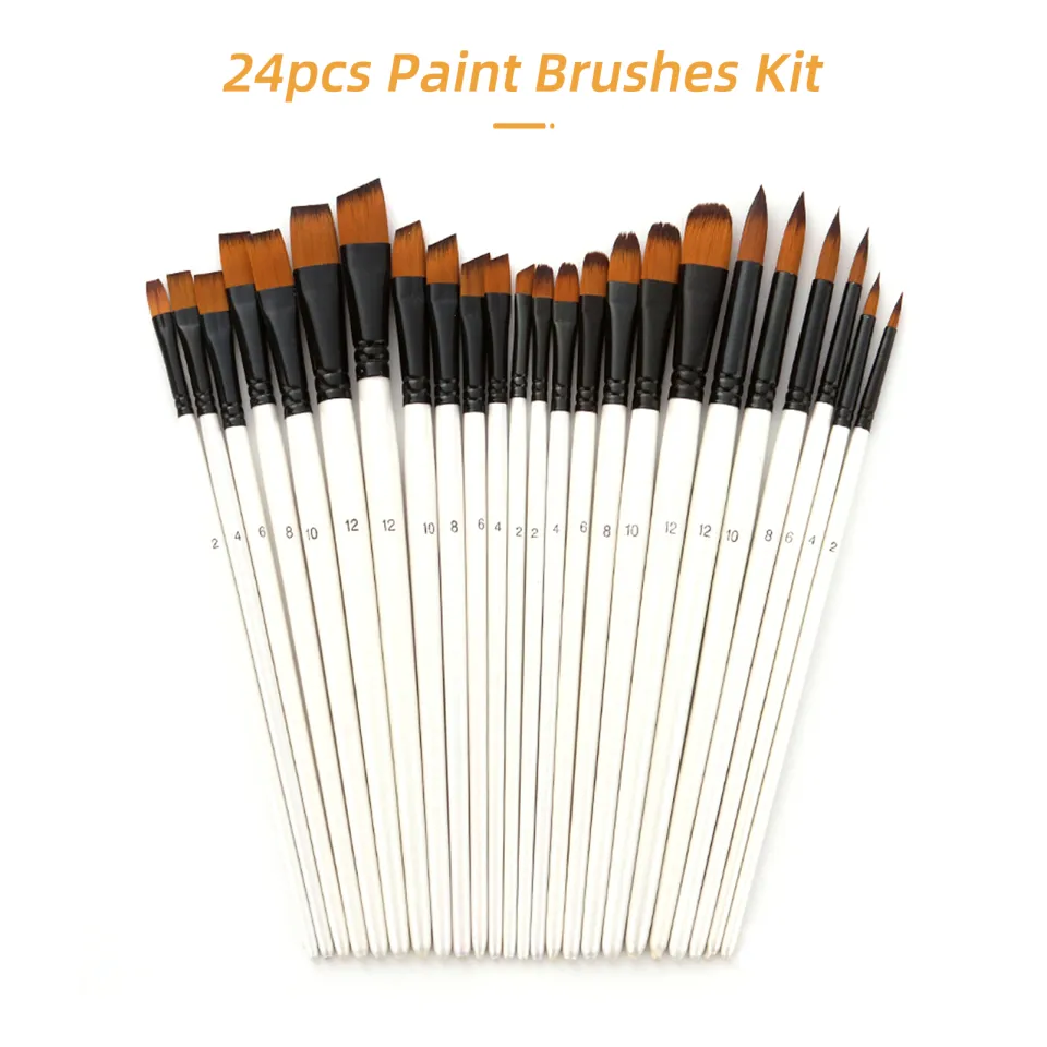 24pcs Draw Paint Brushes Set Kit Artist Paintbrush Round Brushes
