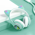 Flashing LED Cute Cat Ears Headphones Bluetooth Wireless Headset with Mic TF FM Kid Girl Stereo Music Earbud Kitten Earphon Gift. 