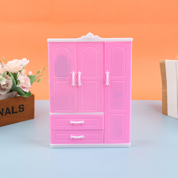 1/12 1/6 Dollhouse Miniature Pink Plastic Wardrobe for Dolls House Accessories MJK