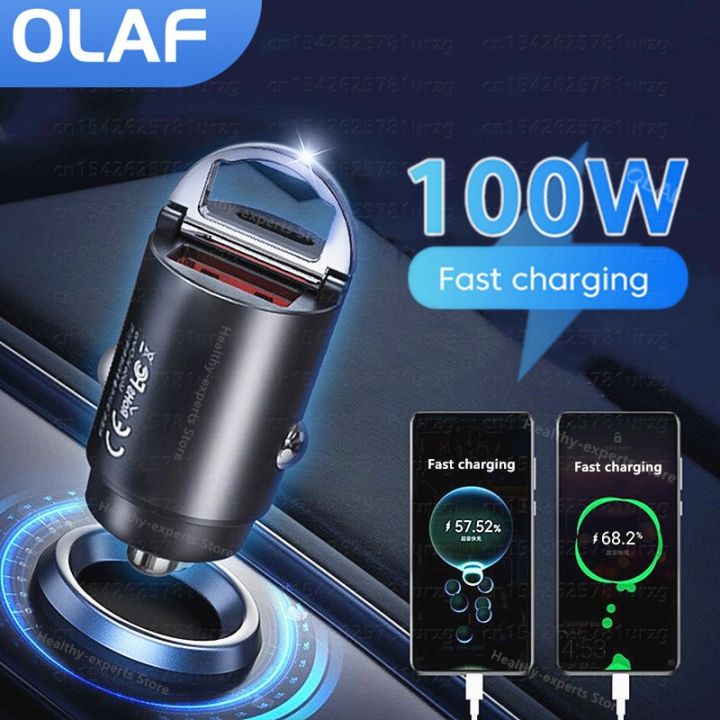 Olaf Mini USB C Car Charger Pull ring PD QC3.0 Fast Charging Adapter for iPhone 14 ProMax Sumsung iPad Huawei phone 100W Charger