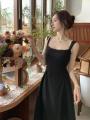 Tea Break French Style Zhao Lusi Star Same Evening Dress 2024 Summer New Slim Fit Braces in White Dress. 