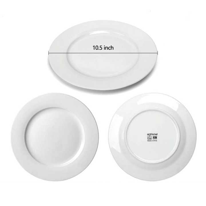 inches ,6 PCS Ceramic White Plates Basics pieces of White