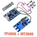 TP4056 + MT3608 Combo 18650 lithium ion battery charger and boost converter for Arduino ESP32 Node MCU DIY Projects. 