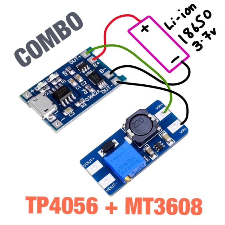 TP4056 + MT3608 Combo 18650 lithium ion battery charger and boost converter for Arduino ESP32 Node MCU DIY Projects