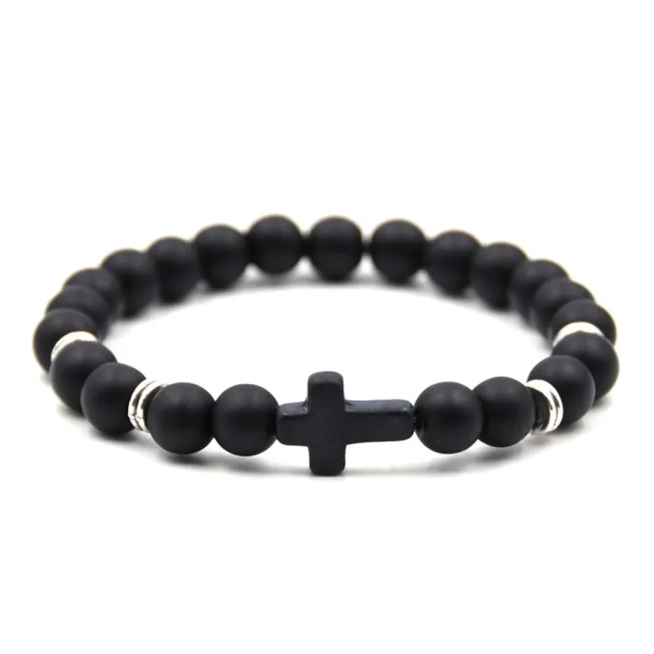 Yfashion Unisex Fashion Elegant Cross Beaded Bracelet ple Elasticity Hand Chain