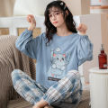 Women's 2 Pieces Pajamas Set 100% Cotton Pyjama Female Pijama Women Homewear Soft Sleepwear Long Sleeve O-Neck Shirt Pants Suit. 