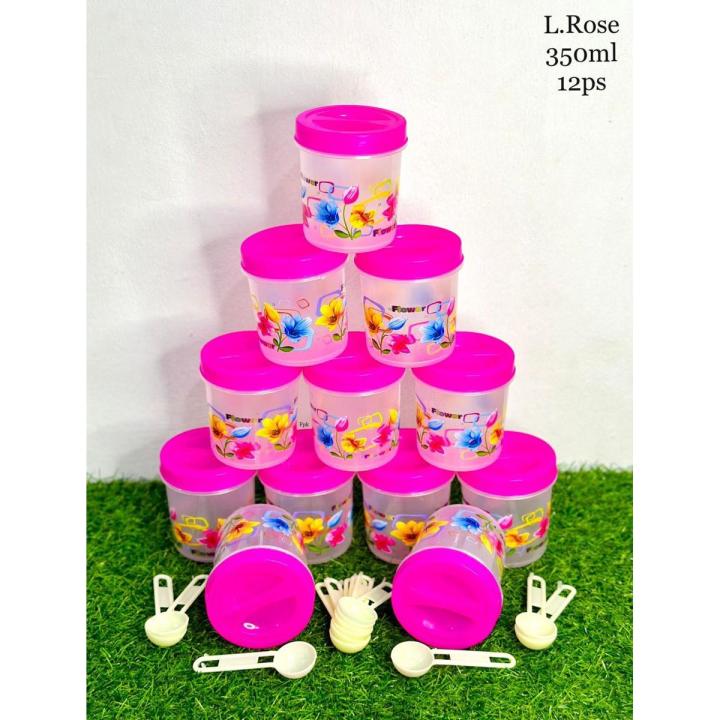 Plastic Spices Container 12 Pcs Set Floral Designed Condiments Bottles