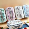 Ins Kawaii Sticker Organizer Lunch Box Container With Cover Compartment Storage Breakfast Boxes Student Food Box Set. 