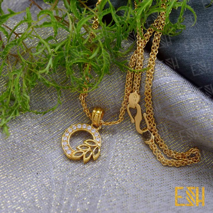 ESH%20Gold%20plated%20Guaranteed%20Stylish%2002mm%20Bismark%20Chain%20Beautiful%20Design%20With%20Leef%20Round%20Fixed%20Stone%20Pendant%20-%20Image%204