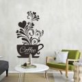 【IKE】Creative Flower Vine Coffee Cup Wall Sticker For Cafe Restaurant Decoration Decals Wallpaper Hand Carved Kitchen Stickers. 