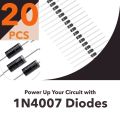 [20 pcs]  1N4007 1N 4007 Rectifier Diode 1 A 1000 V DO-41 Axial 4007 1 amp 1000 Volt Electronic Silicon Diodes. 