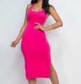Cuelo Ribbed Square Neck Sleeveless Bodycon Dress – Elegant Short Fit. 
