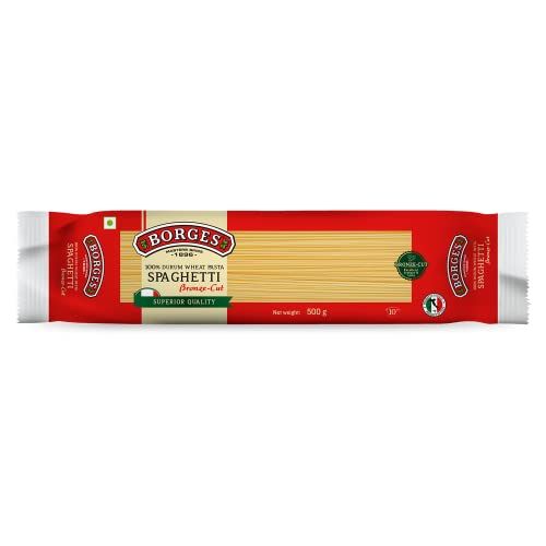 Borges Spaghetti Durum Wheat Pasta | 100% Durum Wheat Semolina, High in Protein & Fiber, Made with Natural Ingredients, Bronze Cut, Cooked in 10-12 minutes, 500 Grams(FROM IND)JEZ