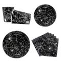 paper plates Halloween Spider Web Disposable Tableware Set Paper Black Plates Napkins Cup Banner Halloween Birthday Party Decoration SuppliesParty Tableware. 