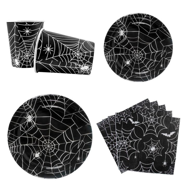 paper%20plates%20Halloween%20Spider%20Web%20Disposable%20Tableware%20Set%20Paper%20Black%20Plates%20Napkins%20Cup%20Banner%20Halloween%20Birthday%20Party%20Decoration%20SuppliesParty%20Tableware%20-%20Image%205