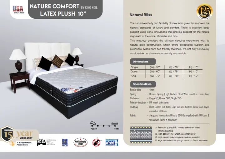 King Koil Nature Comfort Latex Plush 10" - King Size Spring Mattress (72" x 78" x 10")