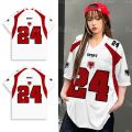 Red number 24 womens T-shirt V-neck loose fit top oversized cool short sleeves. 