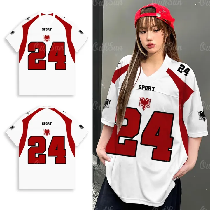 Red%20number%2024%20womens%20T-shirt%20V-neck%20loose%20fit%20top%20oversized%20cool%20short%20sleeves%20-%20Image%203