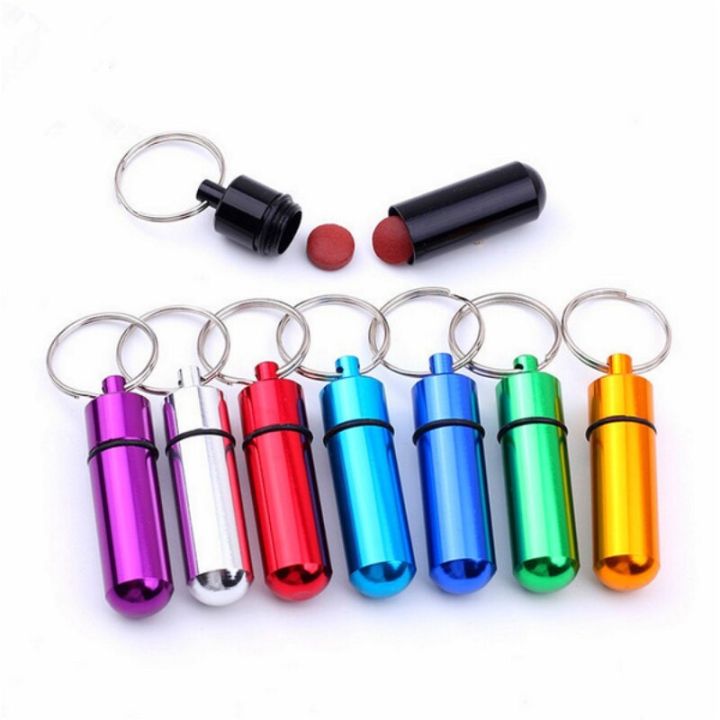 1PC Portable Keychain Medicine Bottle Waterproof Aluminum Pill Box Container Case Keychain