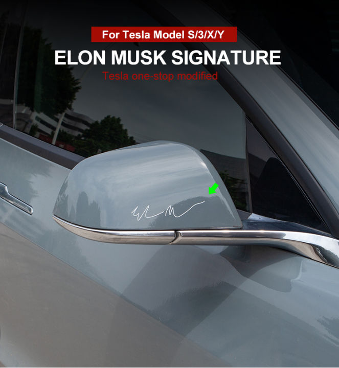 Tesla Musk Sticker Elon Musk Signature Sticker For Tesla Model3 Y X S Car Emblems Stylish ...