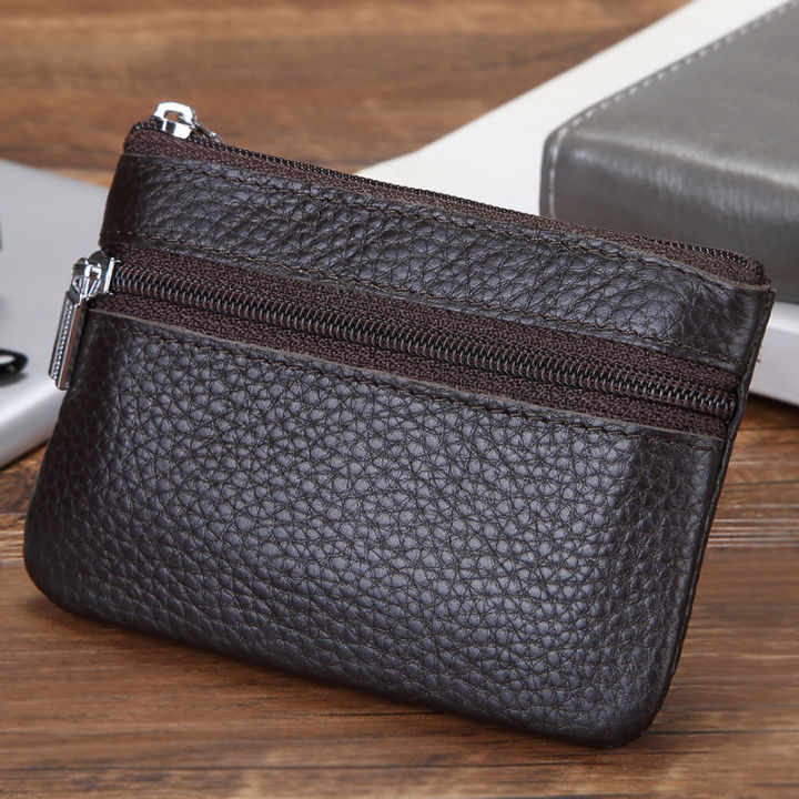 👍 Leather 2 Zipper Coin Purse Wallet With Card Slots, Coin Organizer, Change Holder,Card Case, Leather Zipper Storage Bag For Men