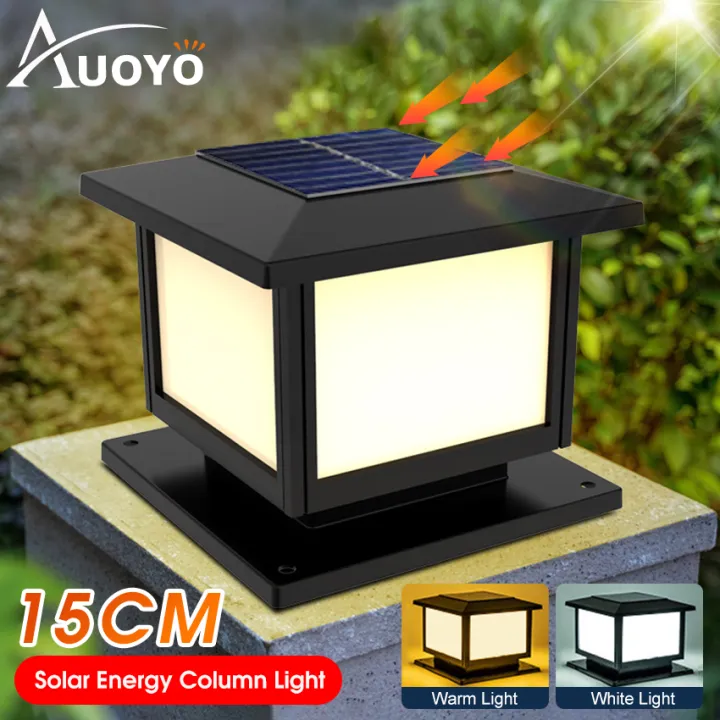 Auoyo Outdoor Pillar Lights Solar Charging IP65 Waterproof Column Lamp For Courtyard Fence Column Post Lights Courtyard Lamp Headlight Pillar Fence Post Garden lights 2 Colors