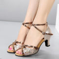 Modern Dance Shoes Women Ladies Peep Toe Tango Shoes Standard Waltz Ballroom Dancing Shoes Latin Sandals Heels 5.5cm. 