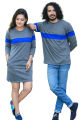 Dark Ash Base Royal Blue Lined Couple T shirt Dress | AS486. 