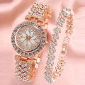 2PCS Luxury Women Rose Gold Watch Fashion Ladies Quartz Diamond Wristwatch Elegant Female Bracelet Watches Set Reloj Mujer. 