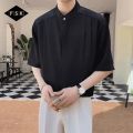 FSK Lightly Mature Men's Clothing with a Set of Casual Short Sleeves Shirt Outfit Summer Stand Collar Ice Silk Shirt Half Sleeve. 