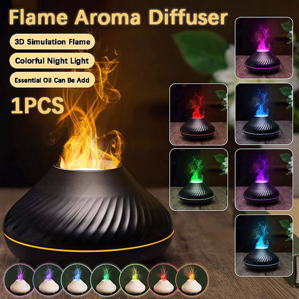 Tinzzi USB Simulation Flame Essential Oil Diffuser 130ML Air Humidifier with Atmosphere Flame Lamp 7 Colors Changing Night Light
