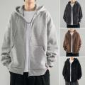 Male Clothes Black Solid Sweatshirt For Men Full Zip Up Hooded Hoodies Winter Young On Sale Offers High Quality Korean Style. 