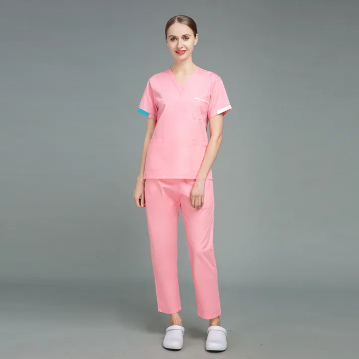 V%20Neck%20Nurse%20Work%20Suits%20Scrub%20Uniform%20Operating%20Room%20Doctor%20Workwear%20Scrubs%20Set%20Top%20Pant%20Solid%20Color%20Nursing%20Uniforms%20Women%20Men%20-%20Image%202