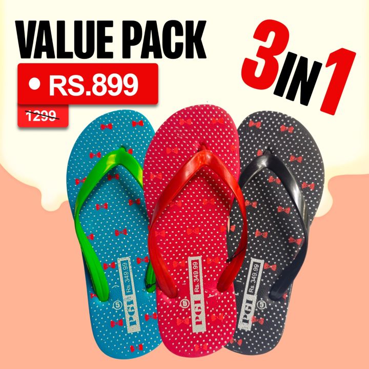 3in1 Slipper Bundle Value Pack | 3 Pcs | Buy 1 Get 2 FREE  - Black, Red & Blue