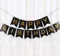 HAPPY BIRTHDAY Paper Hanging Banner regular size printed banner embossed gold letters. 