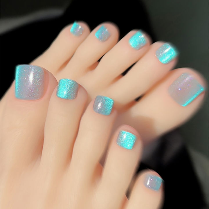 10Pcs/Box%20Crystal%20Cat%20Eye%20Shining%20Diamond%20Toe%20False%20Nail%20Handmade%20Wearing%20Armor%20Short%20Press%20On%20Nails%20For%20Toes%20Faux%20ZHANGNA%20-%20Image%207